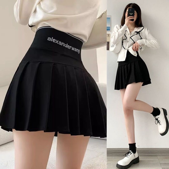 Váy xếp ly eo co giãn Váy eo cao giảm béo cho nữ Váy ngắn chữ A