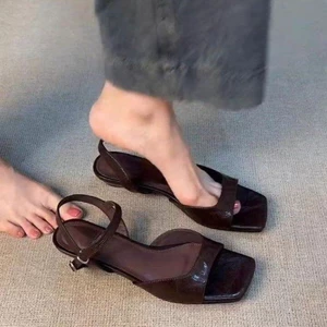 Giày sandal có khóa một từ đơn giản theo phong cách retro của Pháp dành cho nữ Giày La Mã rỗn