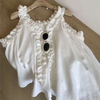Áo sơ mi không tay cổ chữ V thiết kế ngọt ngào khâu tai mới thời trang dành cho nữ