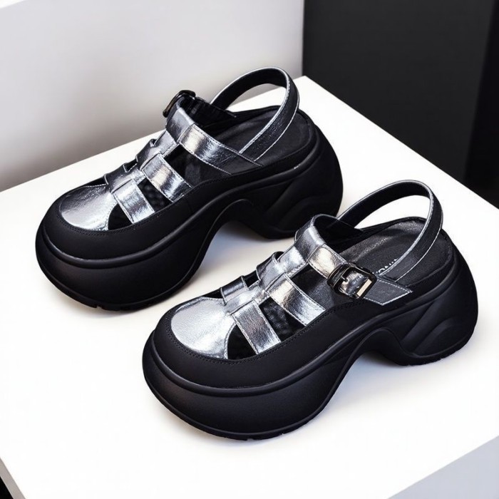 Da Mềm Đế Dày La Mã Giày Sandal Nữ Mùa Hè Mới Gót Dày Rỗng Thoáng Khí Đế Mềm Xăng Đan Một Từ