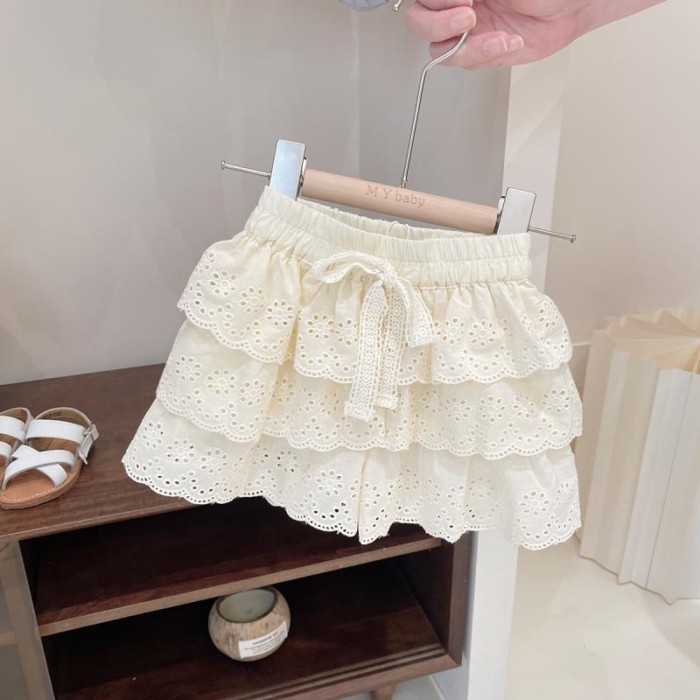 Quần short cotton nguyên chất thân thiện với làn da bé gái 80 tuổi 3 quần short ren phong cách