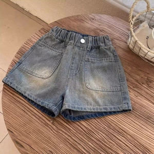 Quần short denim trẻ em mùa hè mỏng cho bé quần ống rộng đa năng hot áo liền quần thời trang