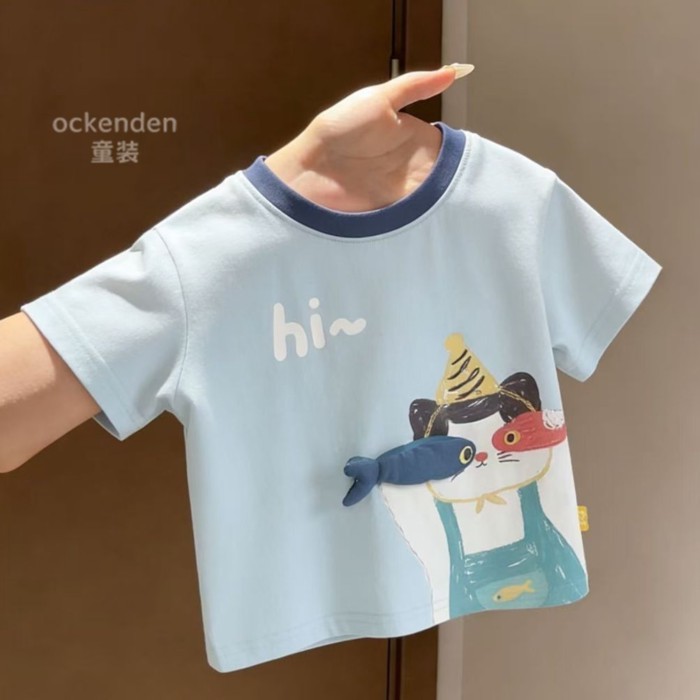 Cute Cartoon Children's Tops Boys T-Shirt Summer Thin Cotton Baby Western Style Three-dimensi