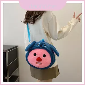 Túi đeo chéo nhỏ hoạt hình sang trọng Stitch có dây kéo và lưu trữ bên trong để sử dụng hàng ngày