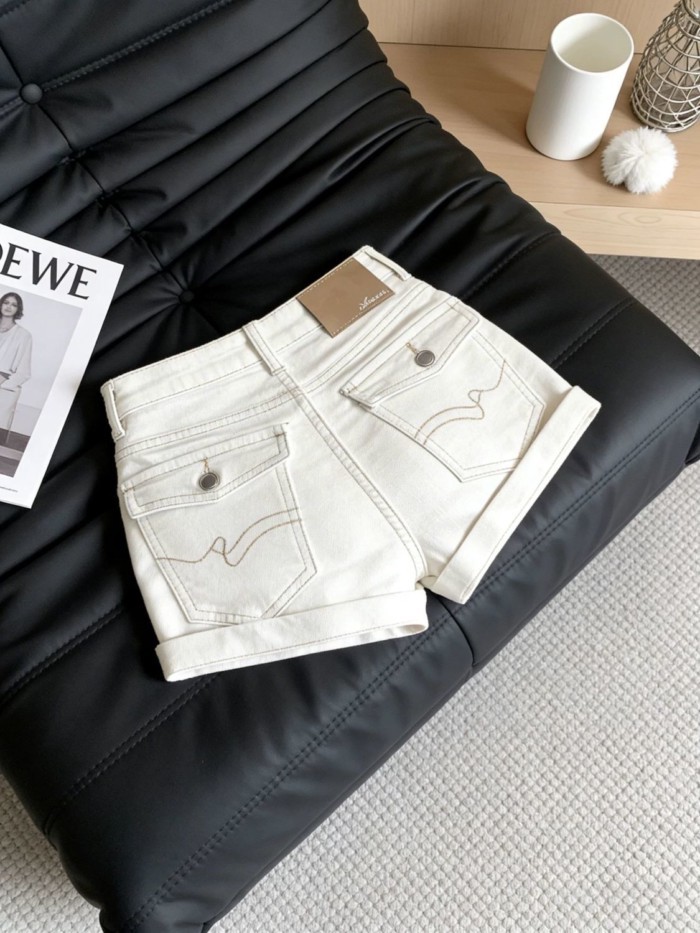 Quần short denim rách và rách phong cách Mỹ retro dành cho nữ mùa hè lưng cao và hông, phiên bản