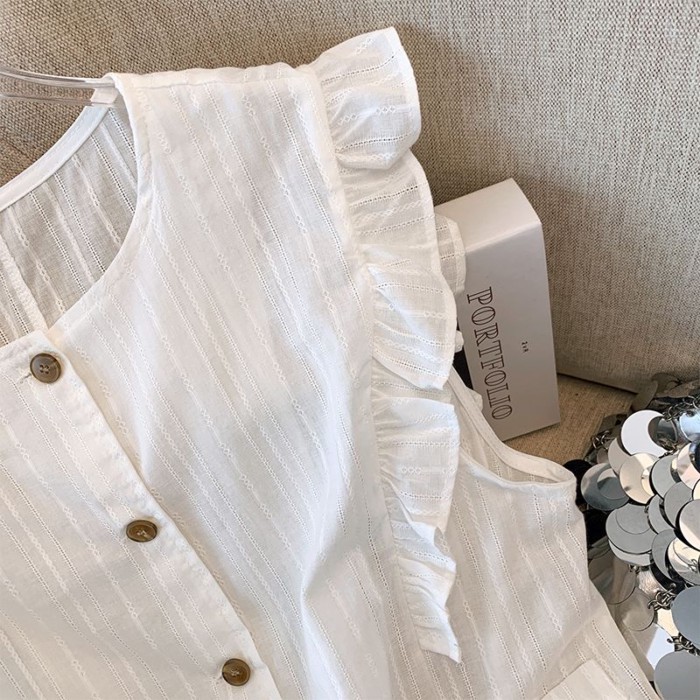 Áo sơ mi cộc tai thiết kế mùa hè độc đáo, áo vest vest một hàng phong cách mới