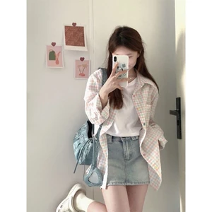 áo mùa hè mới, áo sơ mi dài tay rộng, áo len chống nắng kẻ sọc, áo khoác, giản dị và lười biếng