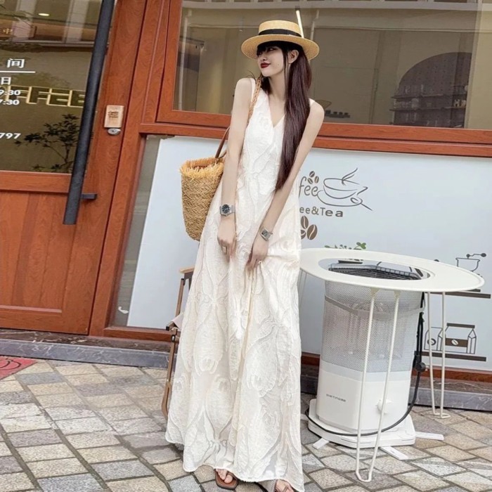 New Summer Style Loose Casual Holiday Style Slimming Flesh-covering Sleeveless Long Skirt Wom