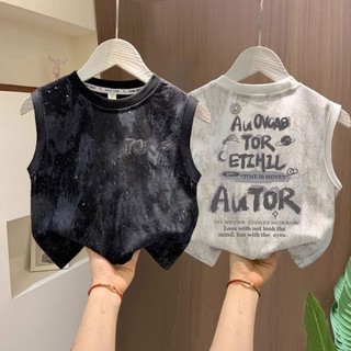 Áo phông không tay vest cotton nguyên chất mùa hè dành cho bé trai phong cách Hàn Quốc kiểu phương
