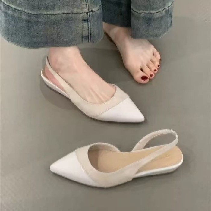 Đẹp kiểu cổ tích nhẹ nhàng mũi nhọn sau dép rỗng xuân hè thiết kế mới mũi nhọn giày thấp kiểu Ph
