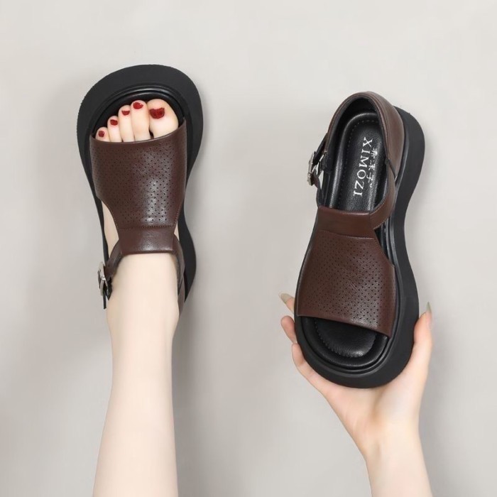 Giày sandal đế dày mùa hè kiểu La Mã có chân váy Giày sandal đi biển đế mềm hở mũi nhỏ dành cho nữ