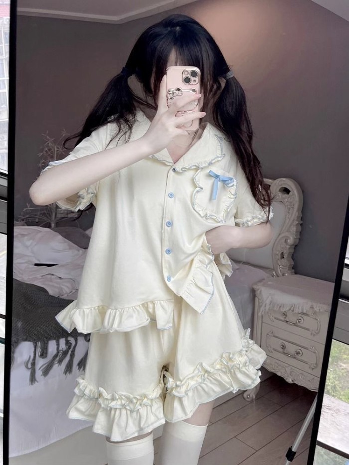 Korean Style Ins Style Sweet And Cute Pajamas For Women Summer Short-sleeved Shorts Thin Loos