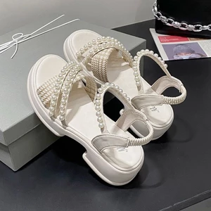 Giày Sandal Nữ Thời Trang Mùa Hè Đế Dày Phong Cách Cổ Tích Giày La Mã Ngọc Trai Bên Ngoài Đế Mềm Th