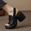 Giày sandal đế dày màu đen thon gọn đa năng, dép nữ nhà giàu, giày nữ nhà giàu, gót dày, dép nữ cao