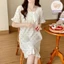 Yunduo Cotton Short-sleeved Nightgown With Breast Pads For Girls Summer Thin Sweet Loose Pajamas