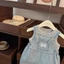 Bé Gái Mùa Hè Phong Cách Mới Bộ Quần Jean Ren Thời Trang Bộ Áo Vest Sọc Bộ Hai Món