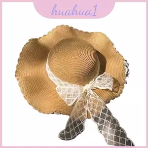 Mũ rơm giấy nhẹ có vành lớn và nơ dễ thương cho chuyến đi chơi mùa hè