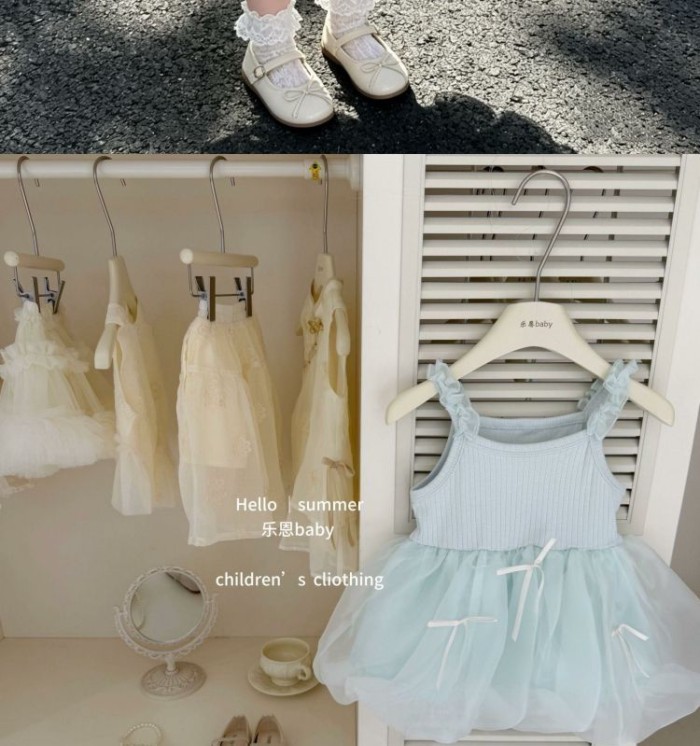Original Design Girls Summer New Mint Green Bud Skirt Bow Mesh Princess Skirt Small Fresh Dre