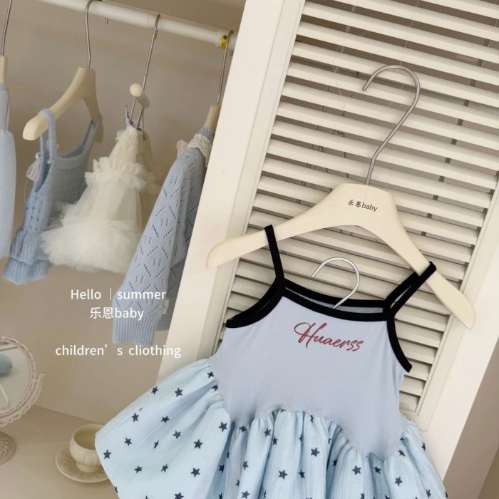 Girls Summer Clothes New Suspender Dress Baby Girl Star Gauze Skirt Western Internet Celebrit