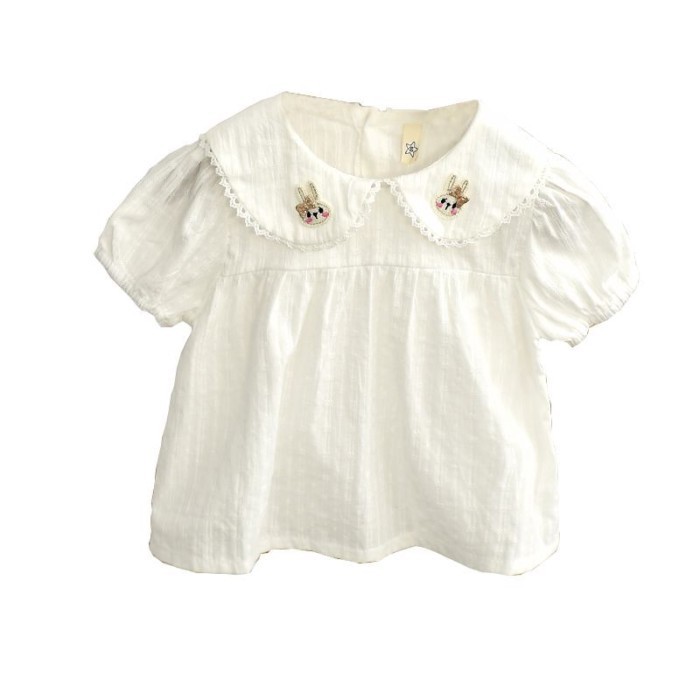 Bé Gái Búp Bê Cổ Áo Ngắn Tay Bé Gái 3 Bé Gái Áo Sơ Mi Cotton Mỏng Thoáng Khí