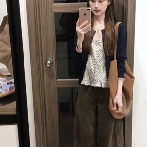 Phong cách Hàn Quốc nhẹ nhàng giảm tuổi tác áo len cardigan màu xanh hải quân ngọt ngào phong