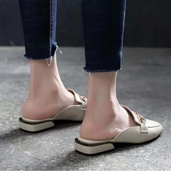 Da Thật Mềm Phong Cách Mới Thời Trang Mùa Hè Áo Khoác Ngoài Gót Dày Lười Đế Mềm Chống Trơn Trượt