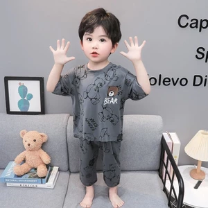Bé Trai Mùa Hè Băng Lụa Bộ Đồ Ngủ Mỏng Trẻ Em Ở Nhà Bộ Quần Áo Bé Trai Bé Hoạt Hình Dễ Thương Ta