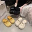 Giày nữ ren Birkenstock đế dày dệt kim hở mũi nửa dép có đế mềm để mặc bên ngoài