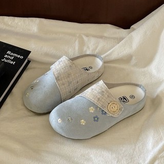 Dép Baotou Nữ Xuân Hè Mới Niche Thêu Birkenstocks Giày Lười Dép Một Chân Đế Bằng