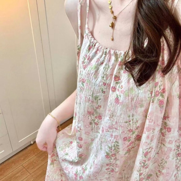 Mùa Hè  Ngọt Ngào Monet Vườn Suspender Váy Ngủ Có Miếng Lót Ngực Mới Bộ Đồ Ngủ Nữ Cao Cấp Nhà