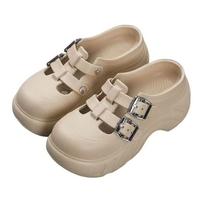 Mới Áo Khoác Ngoài Đế Dày Tăng Đáy Chống Trơn Trượt Croc Cho Nữ Mùa Hè Bao Đầu Nửa Dép Xăng Đan