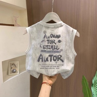 Áo phông không tay vest cotton nguyên chất mùa hè dành cho bé trai phong cách Hàn Quốc kiểu phương
