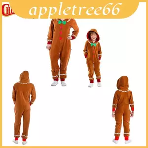 Giáng Sinh Bánh Gừng Người Cosplay Trang Phục Người Lớn Trẻ Em Xmas Đảng Quần Áo Có Mũ Trùm Đầu Jumpsuits