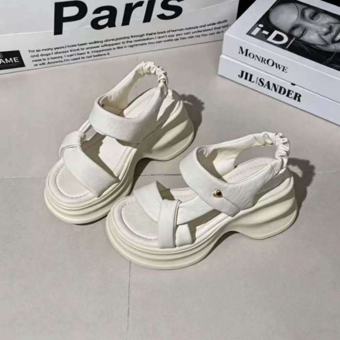 Mùa Hè Da Mềm Đế Dày Tăng Chiều Cao Giày Sandal Nữ Đa Năng Hở Mũi Miệng Cá La Mã Giày Đi Biển Cho N