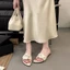 Giày bệt mũi vuông , dép xỏ ngón gót thấp, áo khoác ngoài hoa mới mùa hè, sandal khí chất, sandal
