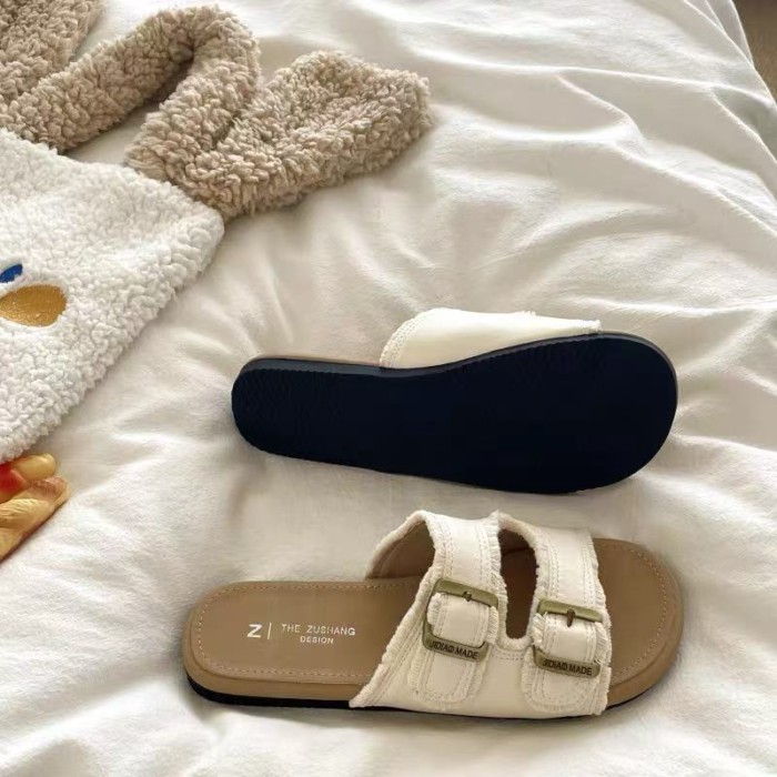 Dép Birkenstock mặc ngoài mùa hè cho nữ dép sandal đi biển đế bệt cao cấp phong cách Pháp