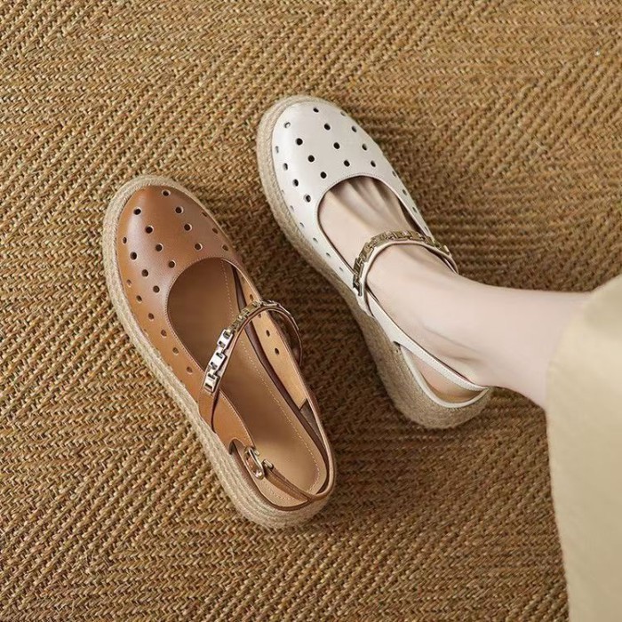 Giày sandal đế dày 5cm Baotou đế mềm đế dày đế mềm dành cho nữ Giày La Mã đế rỗng mùa hè siêu mềm