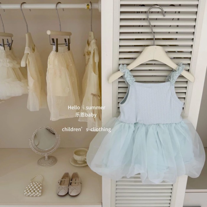 Original Design Girls Summer New Mint Green Bud Skirt Bow Mesh Princess Skirt Small Fresh Dre