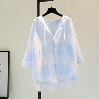 Áo hoodie cotton và vải lanh kẻ sọc màu hồng cho nữ mùa xuân mới phong cách Hàn Quốc áo sơ mi dá