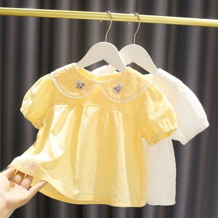 Bé Gái Búp Bê Cổ Áo Ngắn Tay Bé Gái 3 Bé Gái Áo Sơ Mi Cotton Mỏng Thoáng Khí