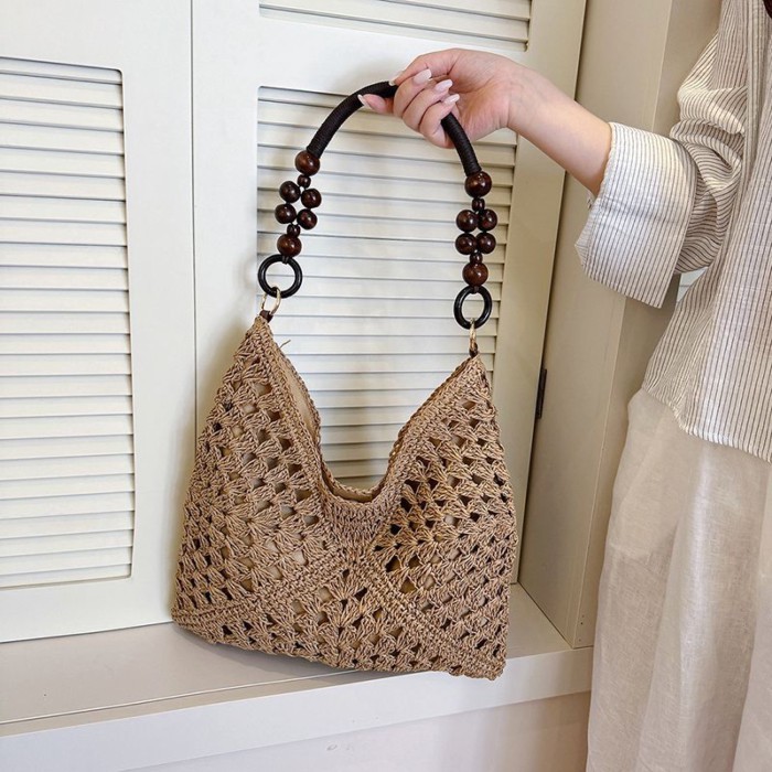 Love Lazy Style Hollow Woven Bag Women's New Travel Shoulder Tote Bag Beach Straw Bag