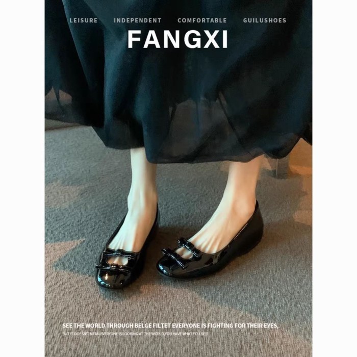 Mary Jane French Bow Ballet Vuông Mũi Nông Đầu Xuân Giày Đẹp Cho Người Nhỏ