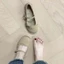 Trắng Bao Đầu Giày Sandal Nữ Mùa Hè Dây Phẳng Mary Jane Nhỏ Giày Da Miệng Dẹt Đậu Giày Gót Thấp