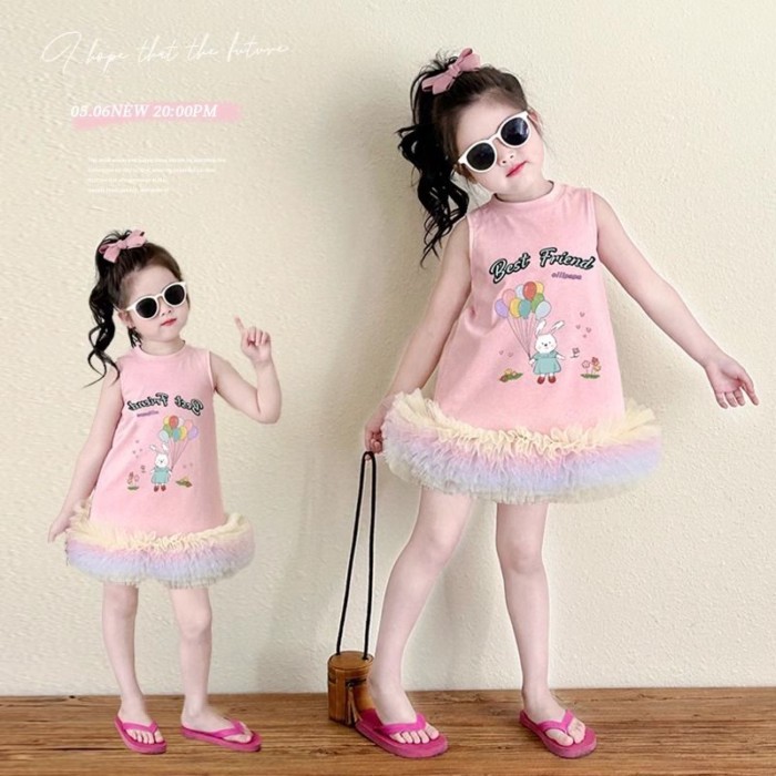 Korean Style Girl Colorful Yarn Splicing Princess Dress Summer Sweet And Fashionable Baby Gir