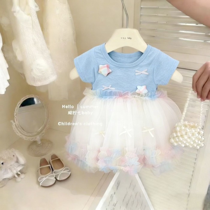 Girls Dress Summer Children's Princess Dress Baby Girl Sweet Mesh Mesh Puff Skirt Super Cute