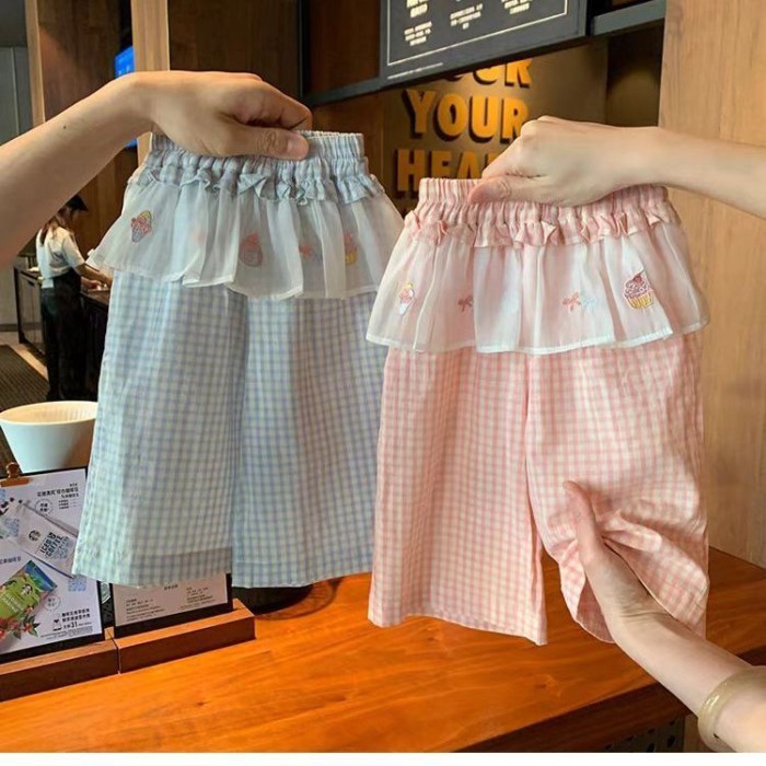 Quần ống rộng bé gái, quần kẻ sọc ngọt ngào đa năng cho bé gái và bé mặc ra ngoài