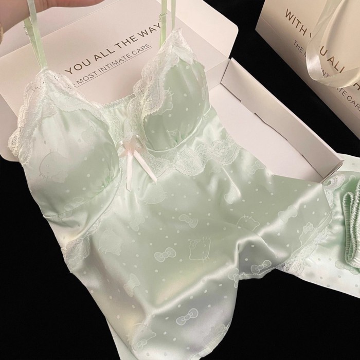 Phiên bản Hàn Quốc của mèo kitty băng lụa Bộ đồ ngủ nữ Sky treo quần short 2 bộ cao cấp mặc n