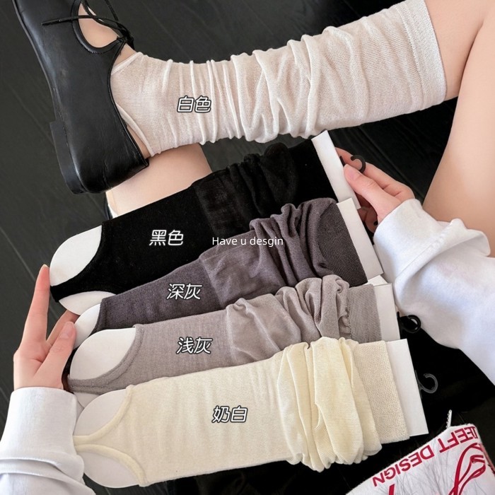 Have u desgin Phong Cách Ballet Flip-Flops Tất Màu Trơn Cao Cấp Lưới Thoáng Khí Kem Chống Nắng Tất Bắp Chân