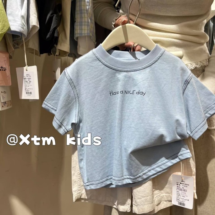 Children's Summer Style Western Letter Printed Cotton Short Sleeve Loose And Handsome Boys Ko
