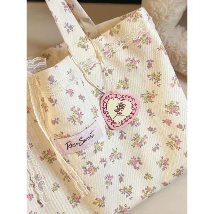 Túi tote canvas hoa dung tích lớn phong cách Hàn Quốc túi đeo vai hoa phong cách rừng túi xách